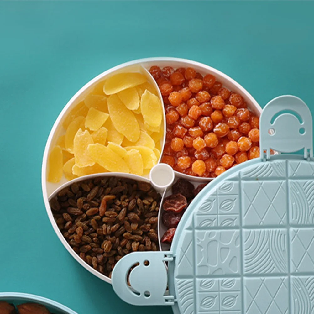 

Round Fruit Tray Blue Single Layer Sturdy Snack Storage Container With Buckle Design Multiple Compartments For Party