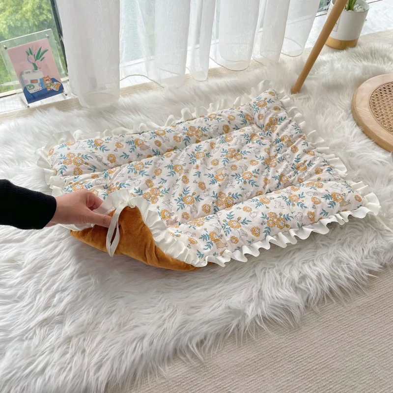 Cat Dog Bed Rectangle Floral Pet Kennel Mat Small Dogs Sofa Bed Puppy House Beds Mats Mattress Cushion Pet Accessories Furniture