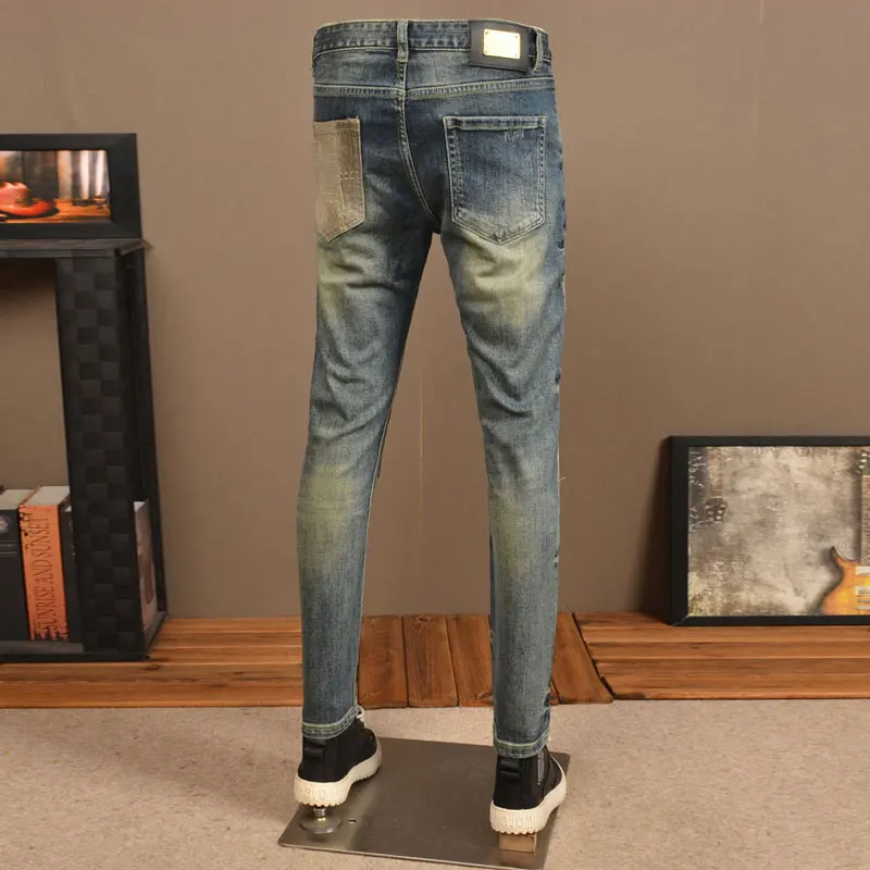 Y2KFashion New Jeans Patch Washed NostalgicY2K Stretch Slimming Retro Blue Jeans High Street Hip Hop Italian Pants Hombre