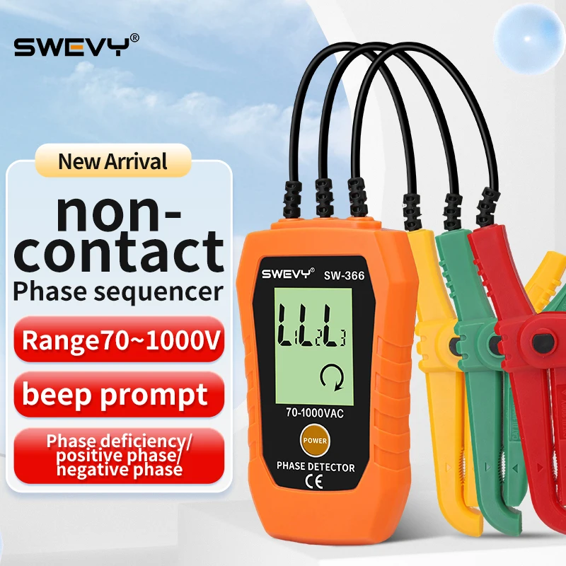 swevy-sw366-非接触式相順測定器-70-1000v-ac相検出器、ビープ音で警告、相欠相検知、極性（プラス・マイナス）テスター