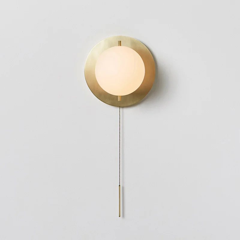 

Postmodern all-copper bedside bedroom light simple art bedside living room model room wall light