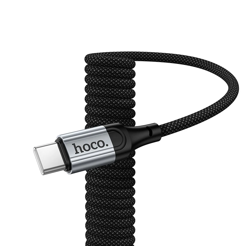 Kabel Pengisian Cepat HOCO Spring USB C PD untuk iPhone 16 15 USB A 3A Spring Teleskopik Kabel Telepon Mobil untuk Samsung S23 S24 25
