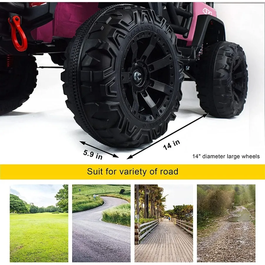 Pink 48.4 Large Ride On Car for Battery Powered Electric Car with 2 Seats Remote Control 14 Large Suspension Wheels LED Lights