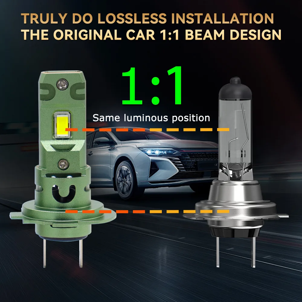 2PCS 1:1 H1 H7 H4 Hi/Low Beam LED CANBUS Mini Lamp CSP 9005 9006 Plug&Play Wireless Car Headlight With Fan Fog Light 6000K
