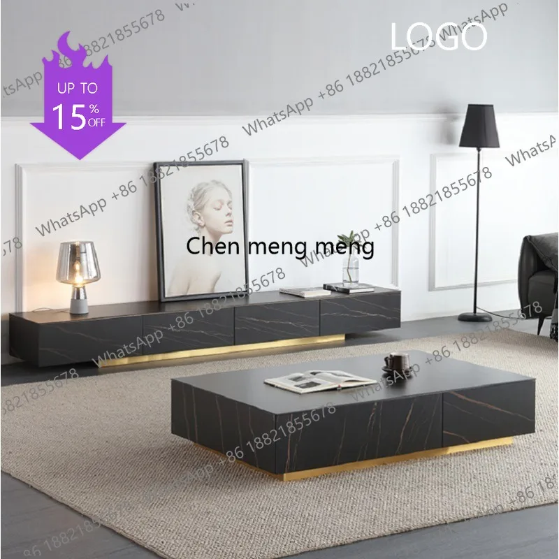 Italian light luxury full rock panel TV cabinet coffee table combination modern simple household Nordic long floor cabinet