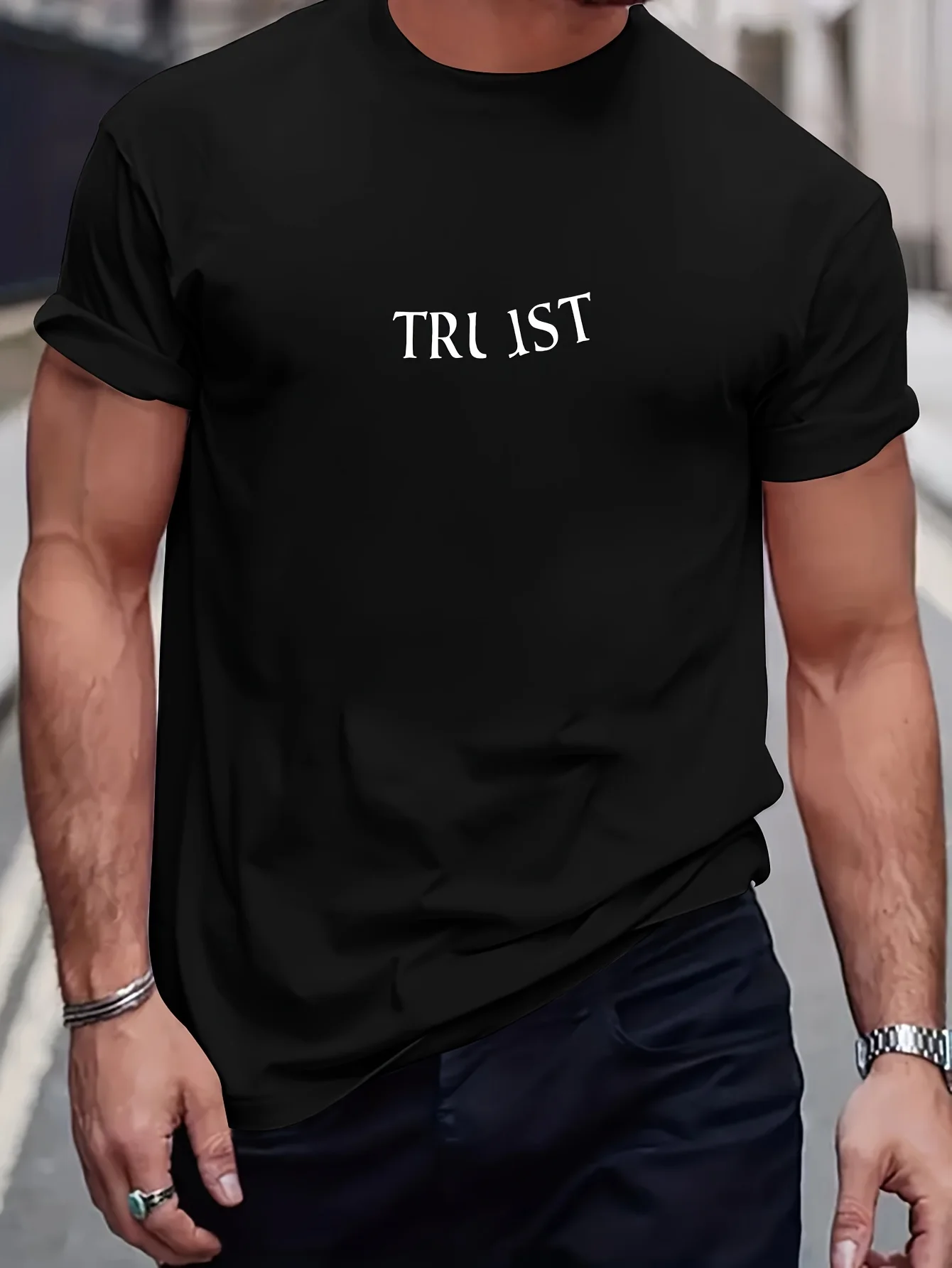 تي شيرت رجالي كاجوال بأكمام قصيرة، طباعة حروف، رقبة دائرية، مادة - قابلة للغسل في الغسالة، كاجوال، طراز رياضي #1