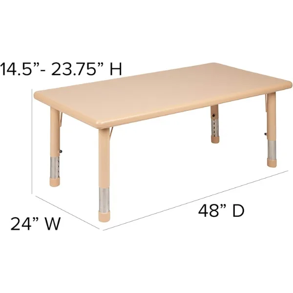 Flash Furniture Adjustable Classroom Activity Table for School and Home, Rectangular Plastic Activity Table for Kids