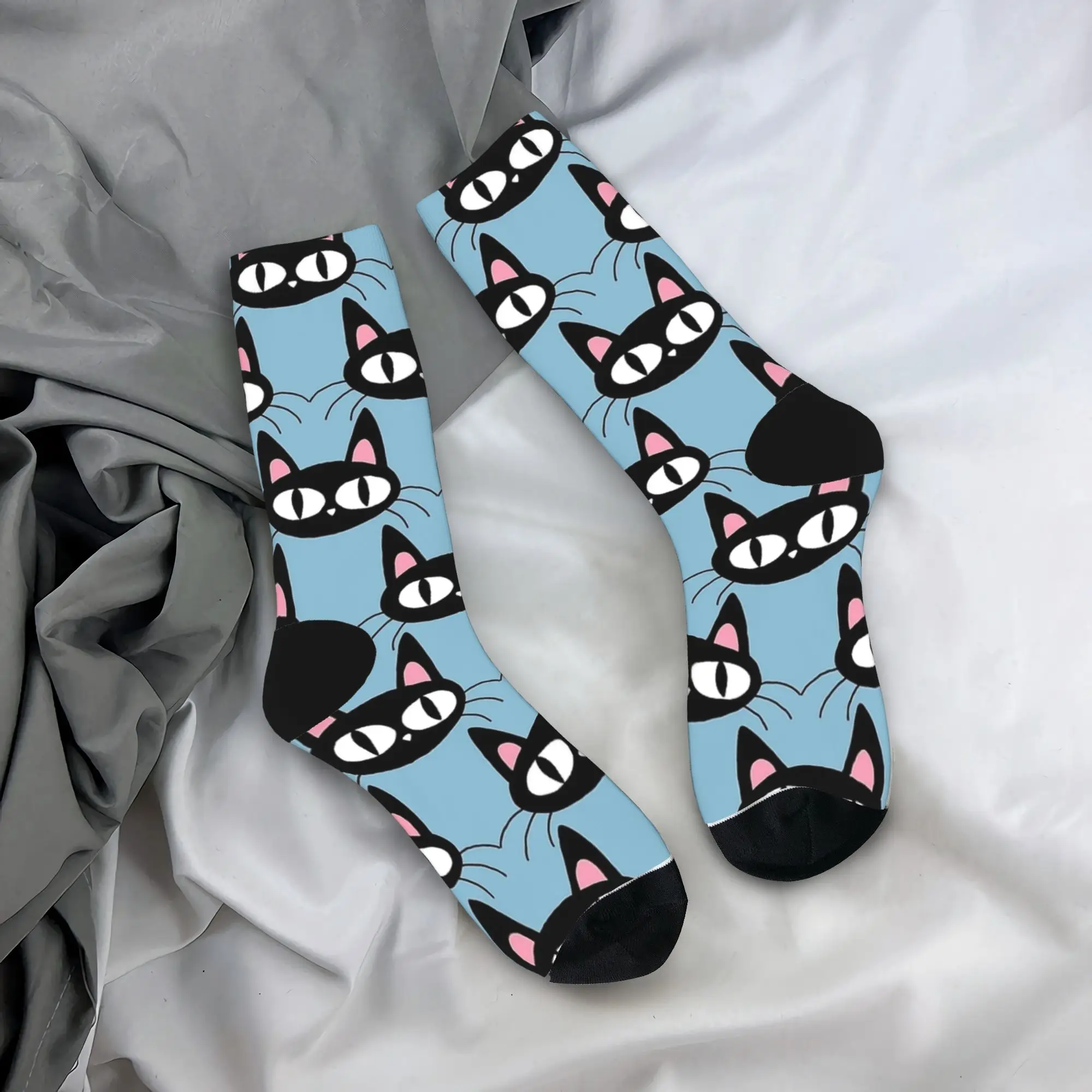 

Милый черный кот с узором (2) чулки, забавные носки на заказ, осенние противоскользящие носки, мужские спортивные носки унисекс для бега, высококачественные носки