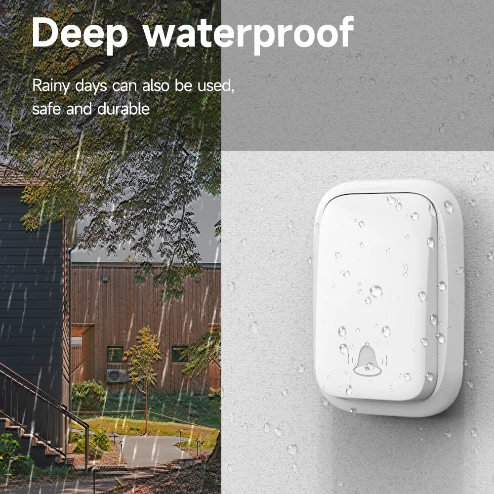 Cerhot Self Powered Outdoor Wireless Doorbell Waterproof Door Ring Chime 150M  Distance 38 Songs Home Welcome Door Bell Sets