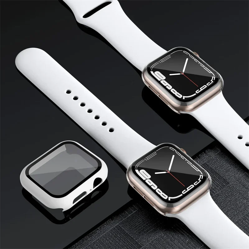 Glas gehäuse armband für Apple Uhren armbänder 44mm 40mm 45mm 41mm 38mm 42mm Silikon Sport armband iwatch Serie 8 9 7 6 5 4 3 se Band