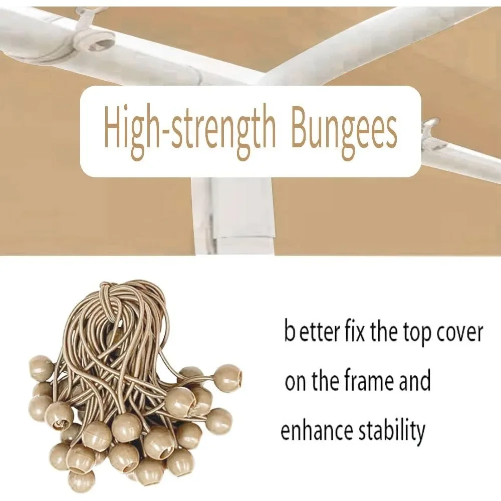 

12'x20' Carport Canopy ONLY Tent Garage Replacement Top Tarp Car Shelter Cover w/Ball Bungees Beige Only Top Cover