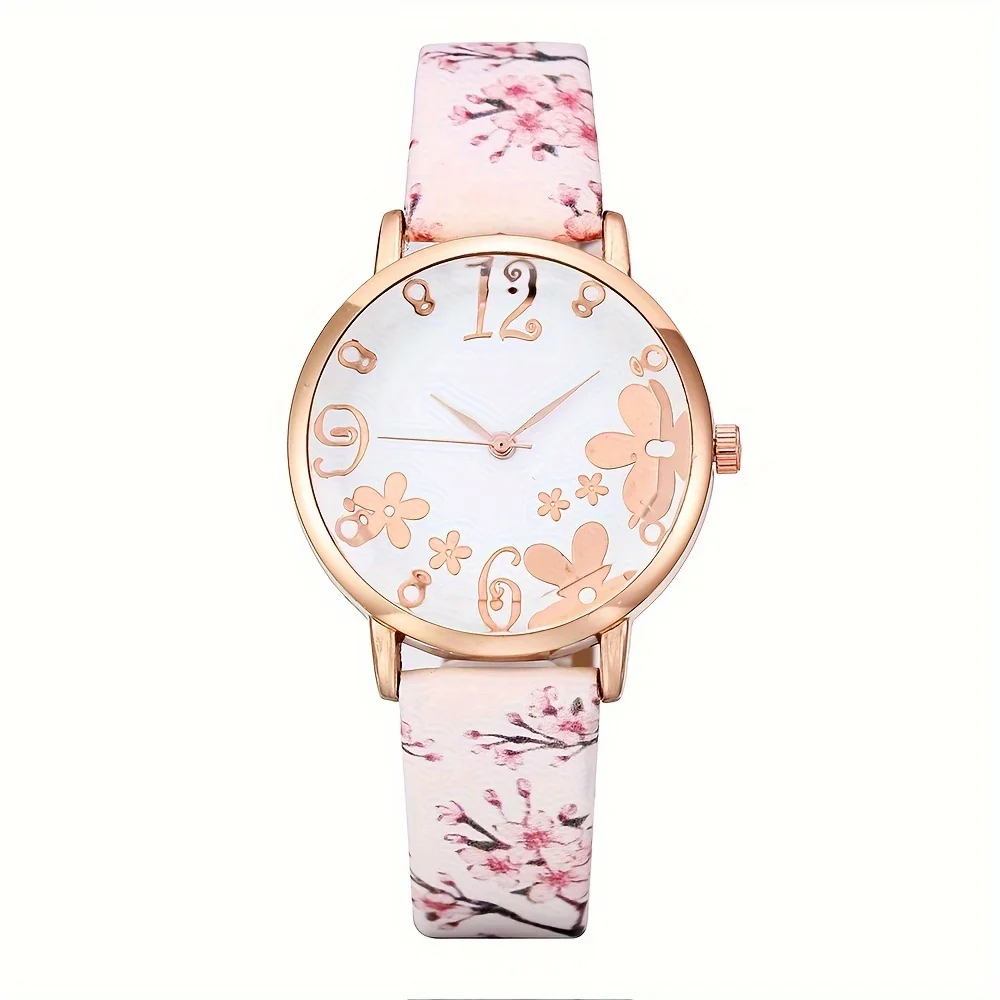 Women\'s Watch Elegant Flower Quartz Watch Casual Fashion Analog PU Leather Wrist Watch Gift For Mom Her