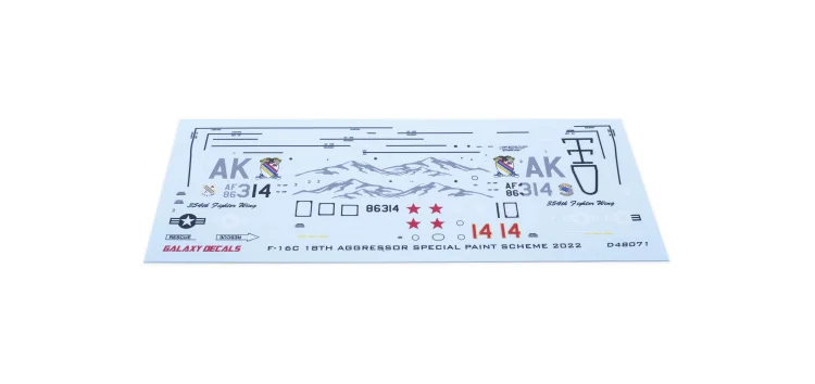 Galaxy D48071 1/48 Scale F-16C 18th Aggressor Special Paint 2022 Decal & Mask for Tamiya 61106 Model