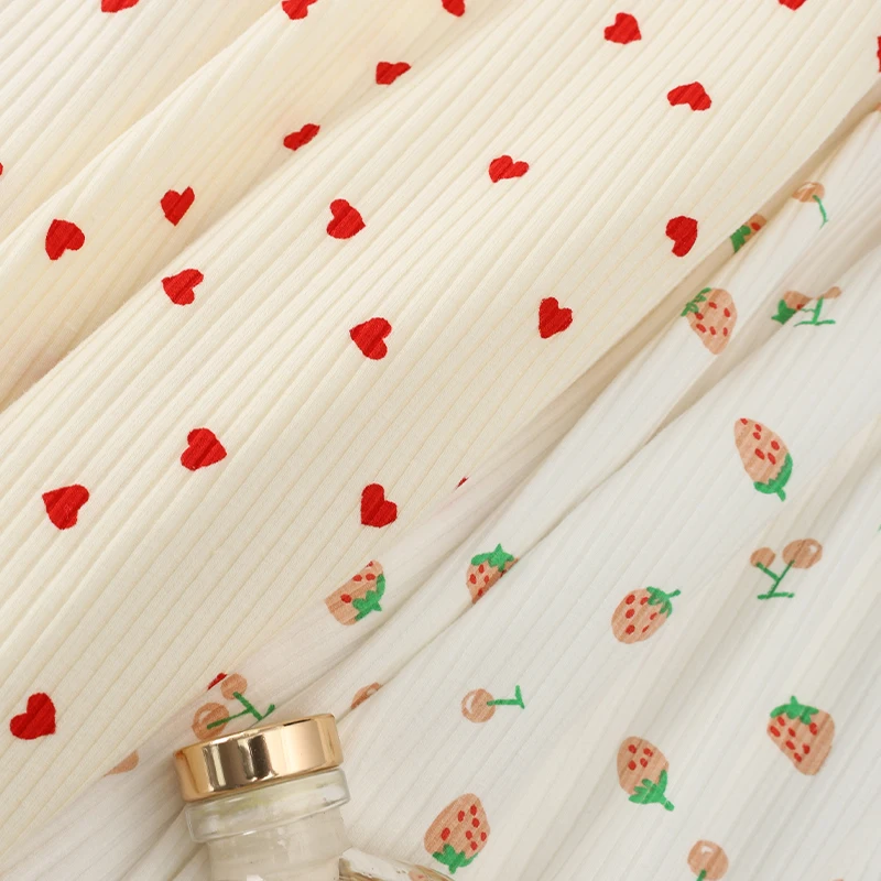 

145x50cm/145x200cm Ribbed Knitted Love Printed Jacquard Fabric For Children's Clothing T-shirts Pajamas DIY Clothing Fabrics