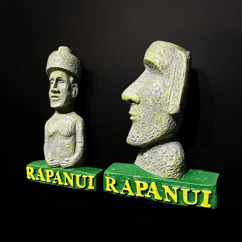 Chile, Easter Island, tourism commemoration, World Cultural Heritage, Moai stone statue, magnetic refrigerator sticker