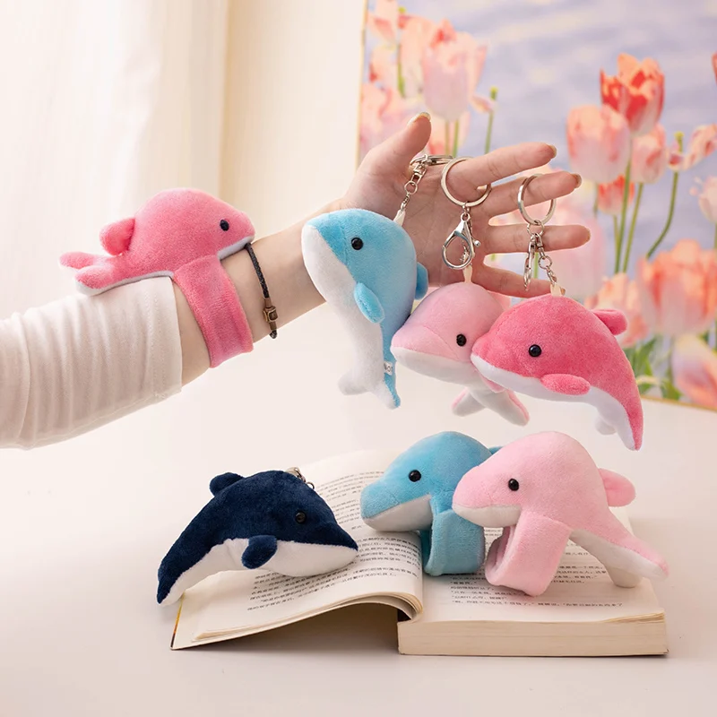 13CM Super Kawaii delfín de peluche círculo de mano juguetes de peluche lindo llavero colgante pulsera decoración accesorios Mini llavero de muñeca de juguete