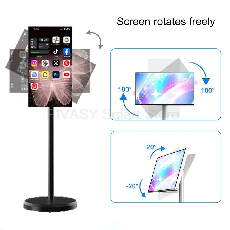شاشة لمس ذكية 21.5 بوصة، حامل محوري للهاتف المحمول، بطارية 6000 مللي أمبير في الساعة، أندرويد 10 نقاط تعمل باللمس 100% sRGB لمكتب اللياقة البدنية المنزلي