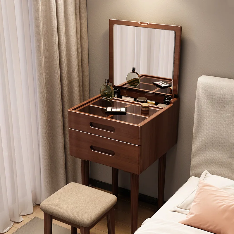 Mini tocador de madera maciza para dormitorio, tocador moderno y sencillo para apartamento pequeño, mesita de noche, mesa de maquillaje integrada pequeña 40