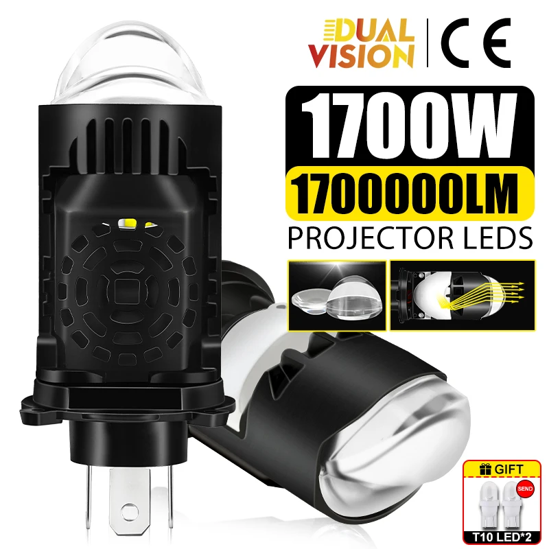 1700W 1700000LM H4 LED Projector Lens Motorcycle Car Headlight Bi LED Mini Lens LHD 6000K White CSP Chips T10 Bulb Plug&Play 12V