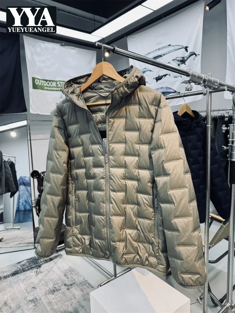 

Outside Mens Winter Down Coat Hooded Casual Outewera Solid Color Zipper Long Sleeve Light Warm High Street Windproof Jacket Male