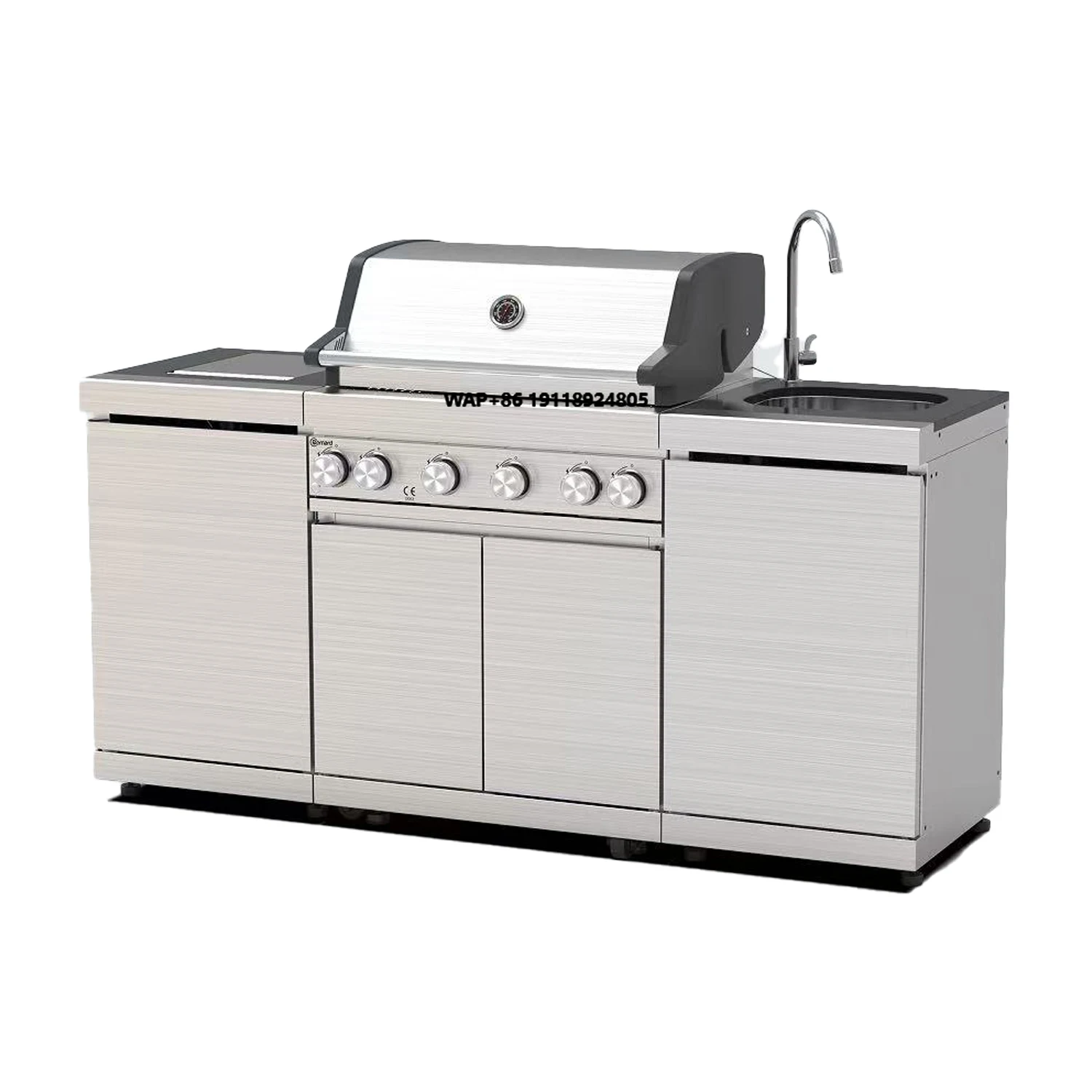 European Modern Premium Stainless Steel Gas BBQ Grill Cabinet 6 Burners Smokeless Roasting Features Outdoor Garden Kitchens