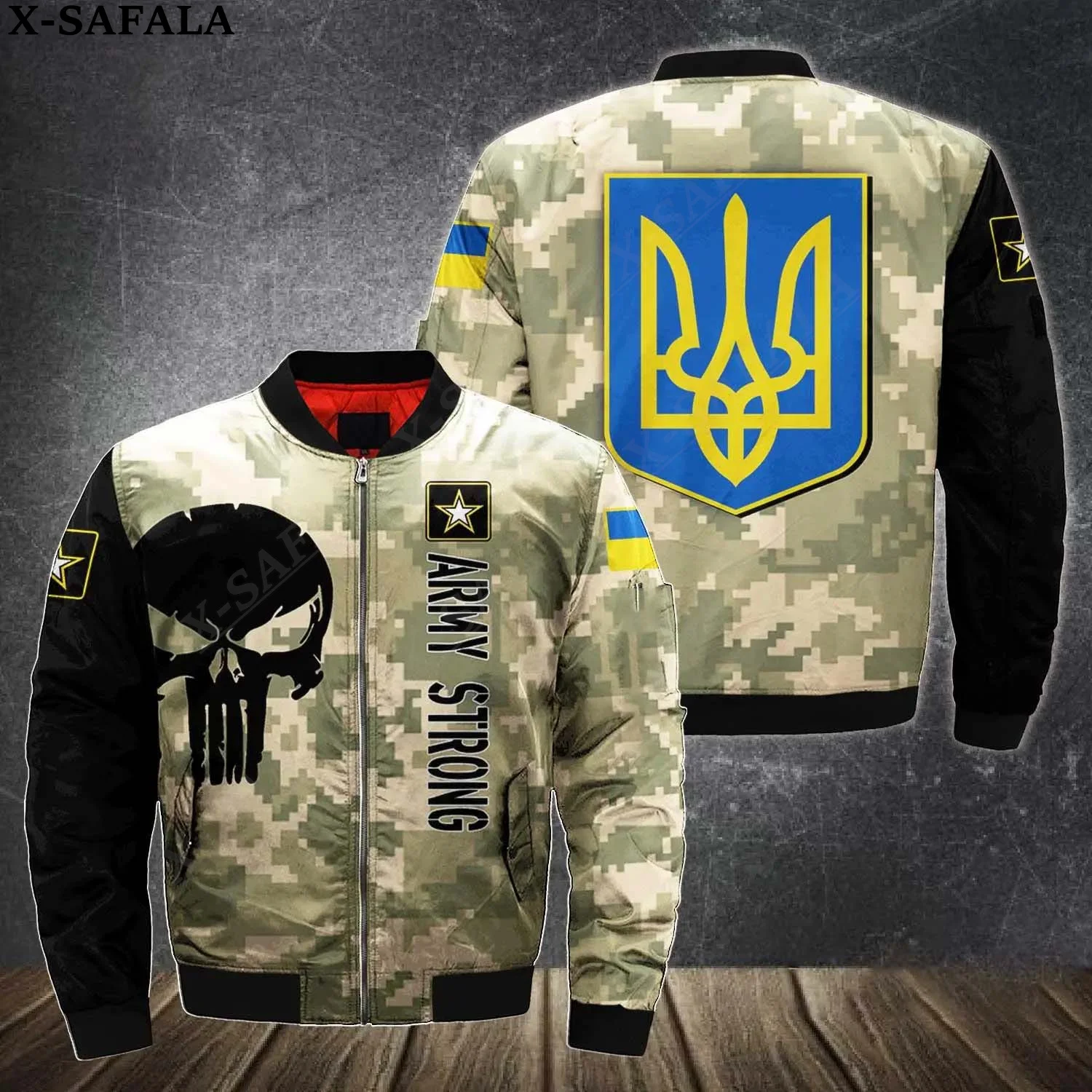 Ukraine Honour Veteran Army Strong3D Bomber Jackets Zipper Jacket Casual Thick Coat Unisex Harajuku Men Women Streetwea-8