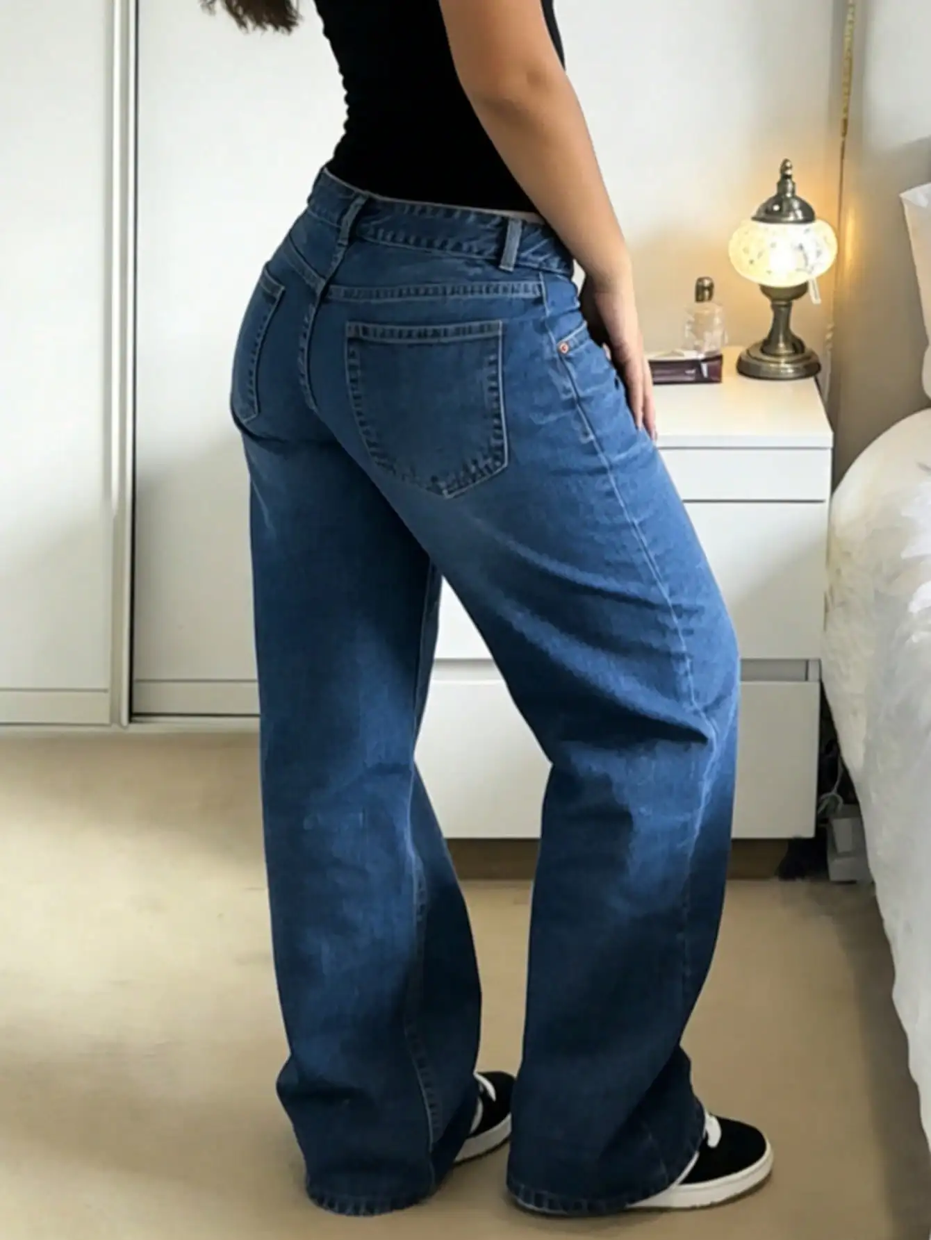 MYOURSA Women's Loose Low Waist Wide Leg Jeans, Vintage Washed Distressed Streetwear Y2K Campus Style Casual Spring