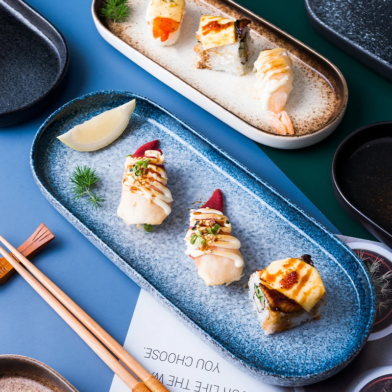 LingAo-Bandeja de cerámica creativa para sushi, plato de pescado