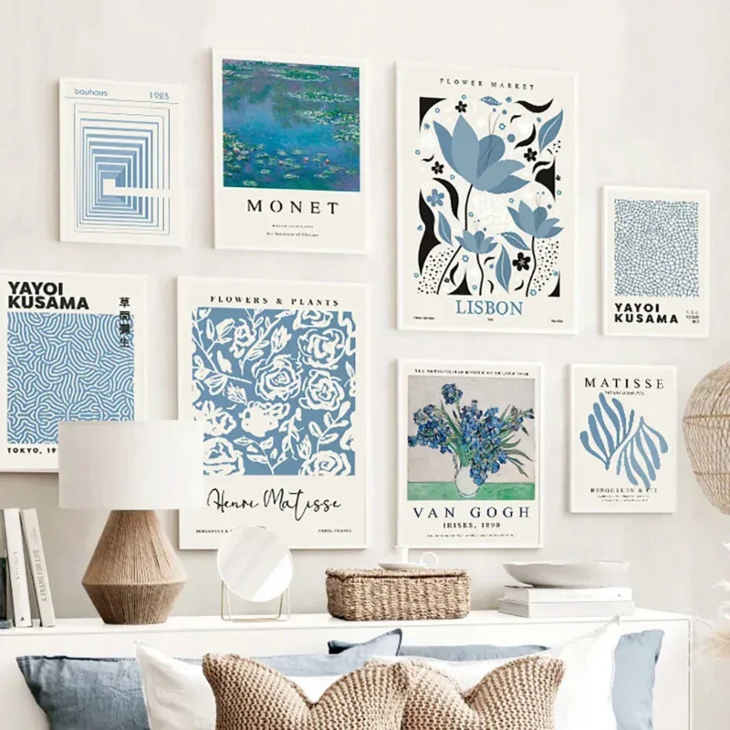 (No frame)Modern Minimalist Aesthetic Wall Art Blue Henri Matisse Yayoi Kusama Flower Market HD Oil On Canvas Poster Home Dec