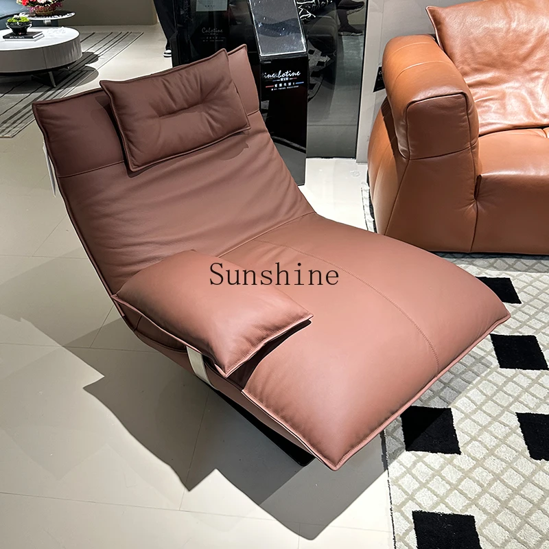 

Casual leather lazy chair first layer cowhide down filling software adjustable rocking sofa chair