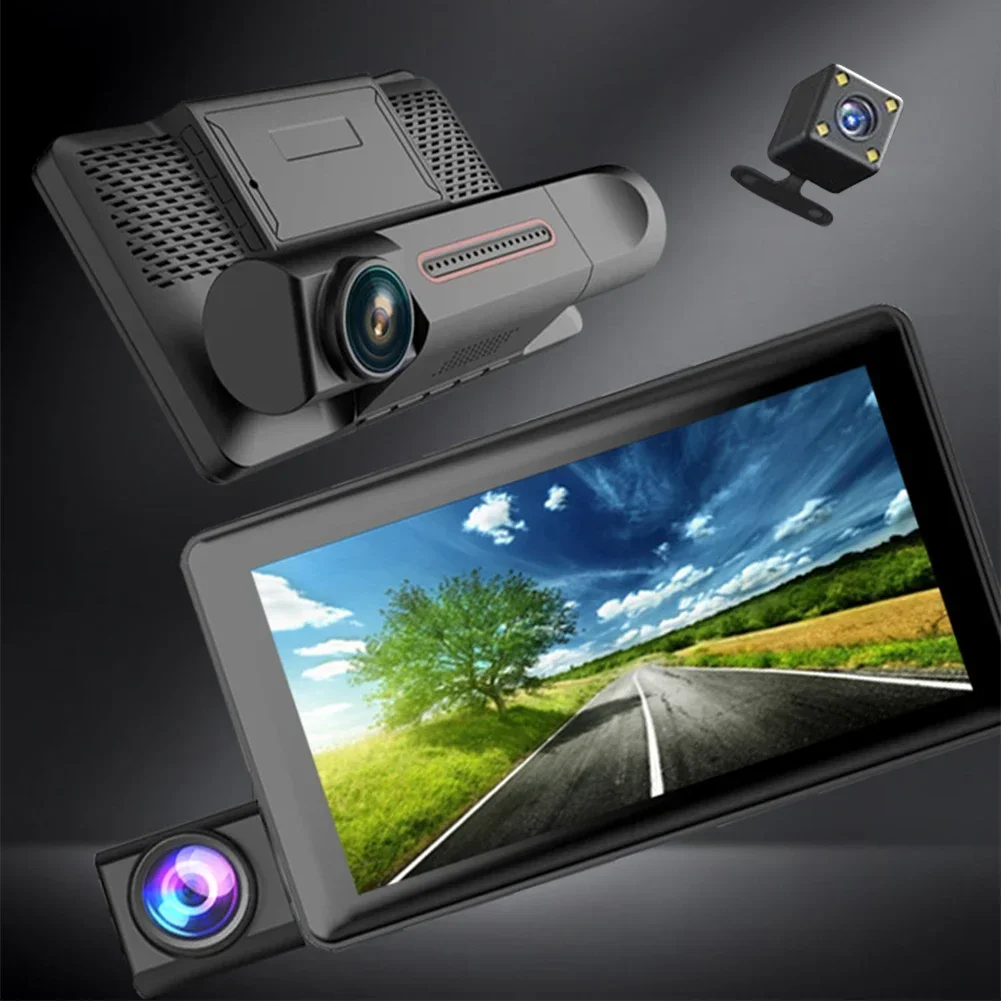 Car DVR 3 Cameras 4.0 Inches Dash Cam Car Video Recorder Auto Registrator Dvrs Dash Cam with 3 Ways Cameras 24h Parking Monitor