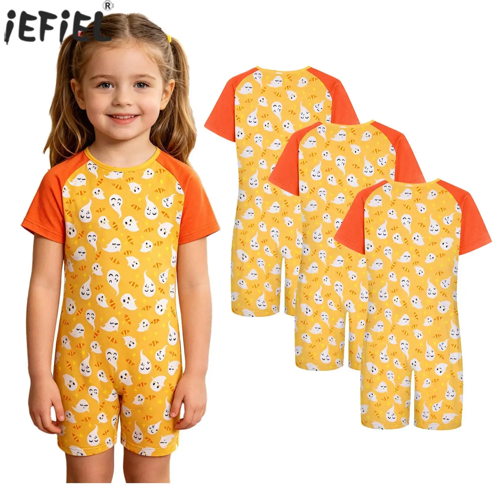 3pcs Kids Boys Girls Special Needs Adaptive Clothing Printed Jumpsuit Short Sleeve Back Zipper Anti-strip Romper Casual Homewear