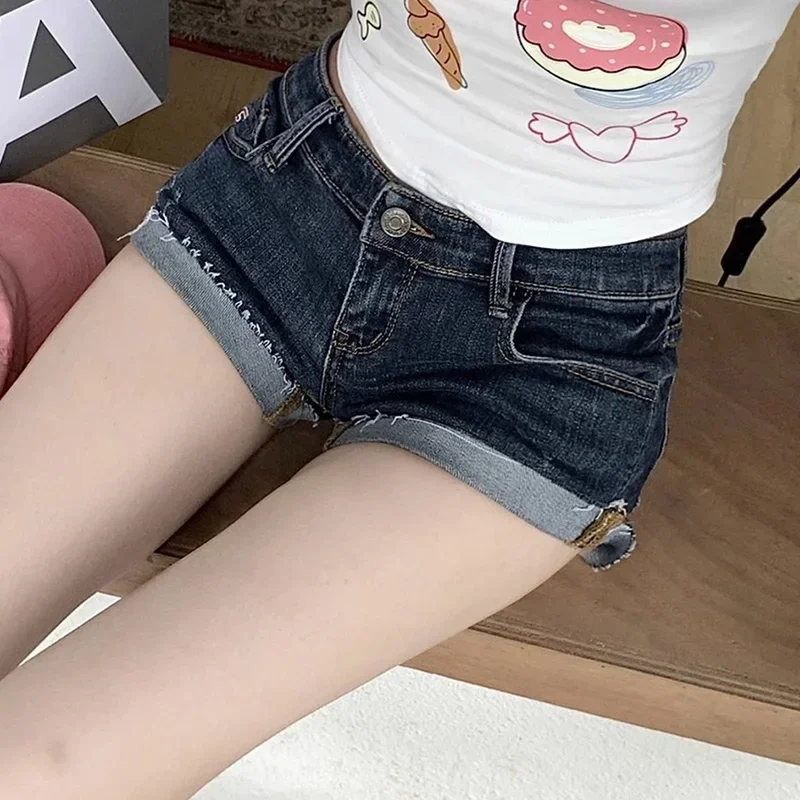 New Summer Women Y2K Fashion Denim Shorts Pants Lady Sexy Low Waist Hot Pants Female Korean Version Deep Blue Hip Wrapping Jeans