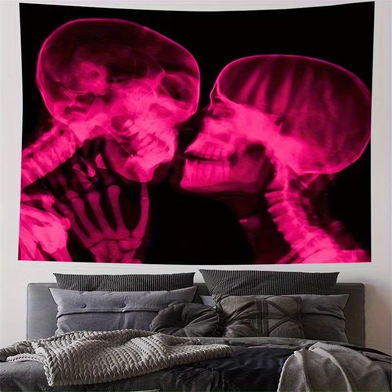Dark Romantic Tapestry Pink Skull X-Ray Kissing Design Living Room Music Corner Gothic Style Decorative Home Decor