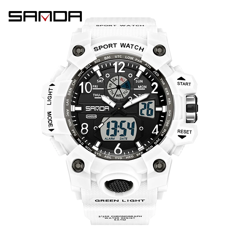 Sanda นาฬิกาทหาร3169 3306G, นาฬิกาข้อมือเล่นกีฬาช็อตดิจิตอลคู่รักสำหรับกันน้ำสำหรับผู้หญิงและผู้ชาย