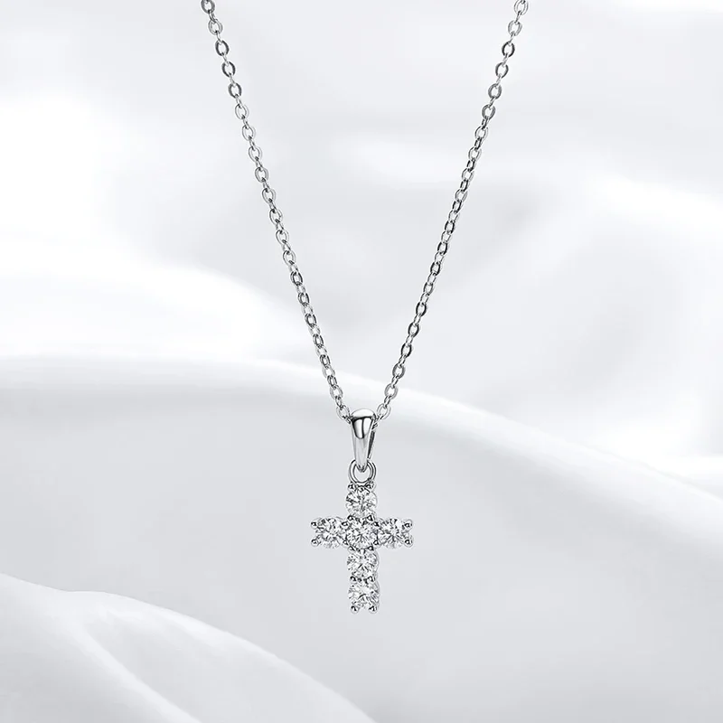 Smyoue D Color 3mm Moissanite Cross Pendant for Women 6pcs Gemstone Sparkling Simulated Diamond S925 Silver Moissanite Necklace