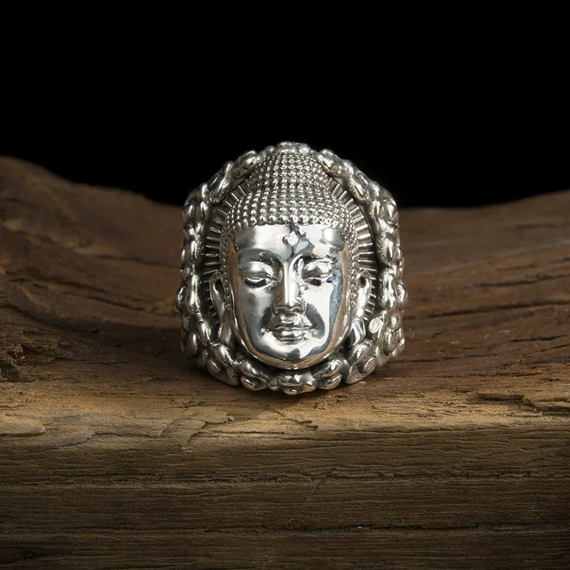 Ethnic Style Amitabha Buddha Ring For Men Jewelry Vintage Tathagata  Buddhist Personalized Ring Male Amulet Finger Accessories