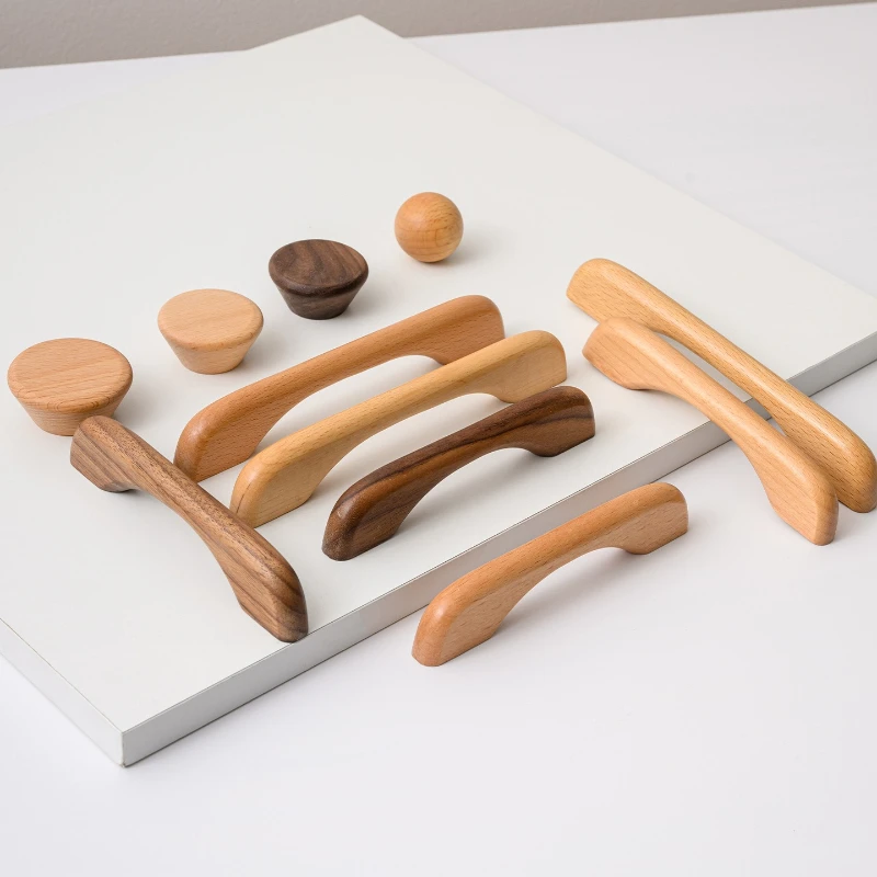 Natural wood solid wood handles for wardrobes, drawers, cabinets, and shoe cabinets - minimalist wooden furniture cabinet pulls