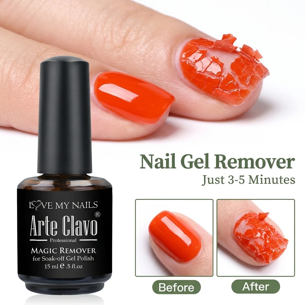 Arte Clavo 15ml Magic Gel Polish Remover 3-5 Mins Fast Burst Degreaser Cleaner UV Gel Varnish Remover Non-Irritating Tools