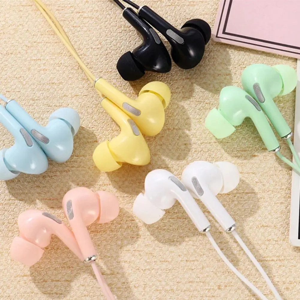 Wired Headphones Bass In-Ear Headphones With Microphone Sport Music Gaming Headset Earbuds 3.5mm Stereo Dynamic Macaron Earphone