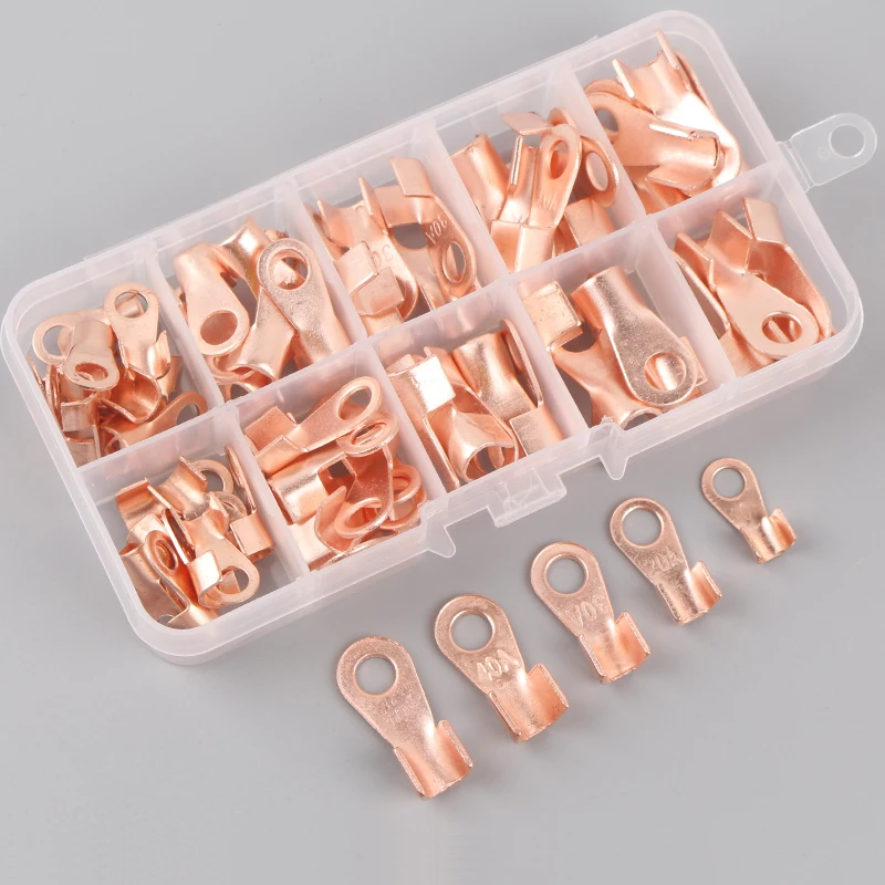 100PCS OT-10A 10A 5.2mm Dia Copper Nose Circular Splice Terminal Naked Red Copper Lugs Battery Connector For Power Applications
