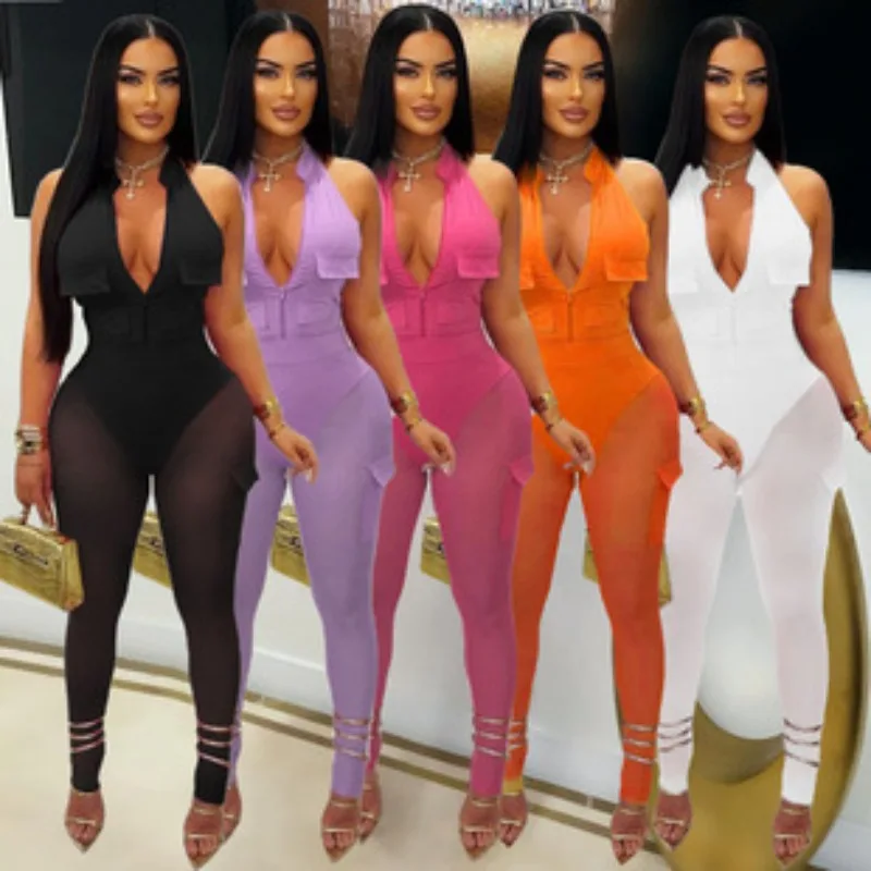 

African Clothes for Women Fashion Sexy Party Club Women's Set Sleeveless Bodysuit + Mesh See Though Pant 2025 2 Piece Set Outfit