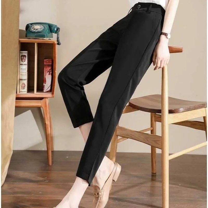 Khaki Dress Pants for Women High Waist Leg Slit Woman Summer Suit Pants Fashion Wide Leg Cropped Trousers Aesthetic Casual Harem