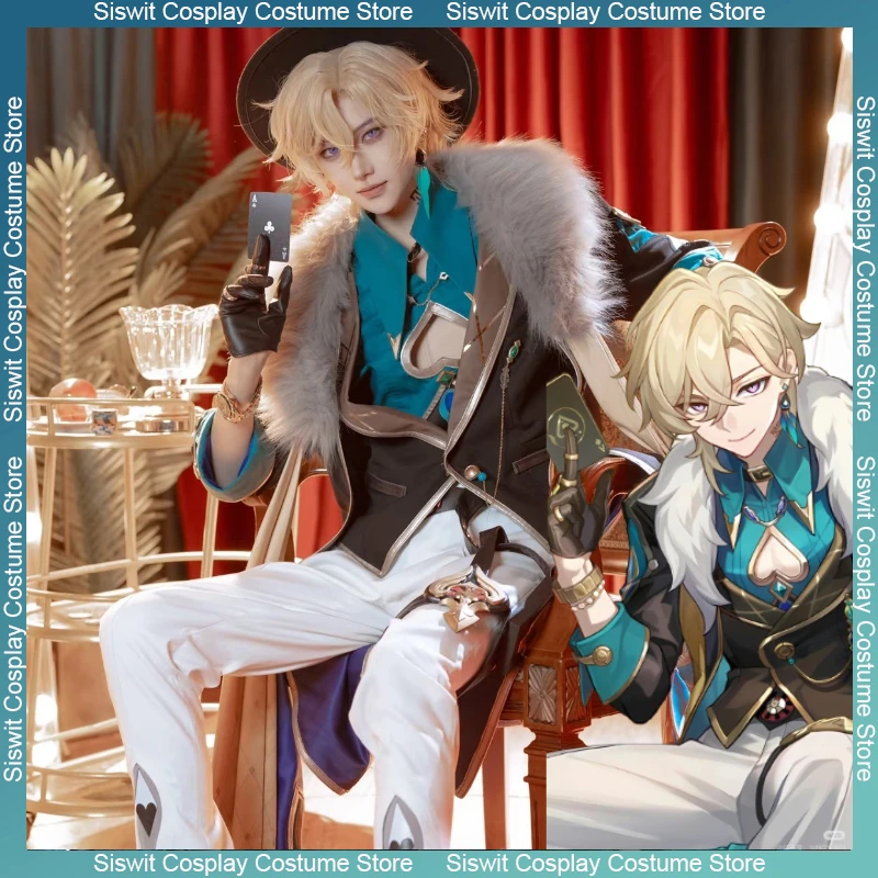 

Game Honkai Star Rail Aventurine Cosplay Costume Wig Earrings Rings Set Women Men Uniform Halloween Convention Party Role Play