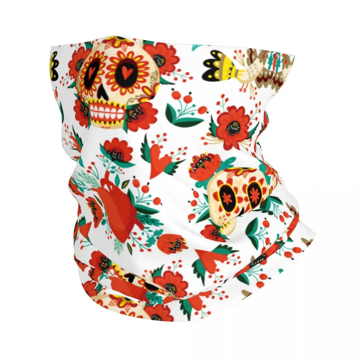 Sugar Skull Halloween Mexican Bandana Neck Gaiter Adorable Folk Style Mask Scarf Cycling Scarf Riding for Men Women Adult