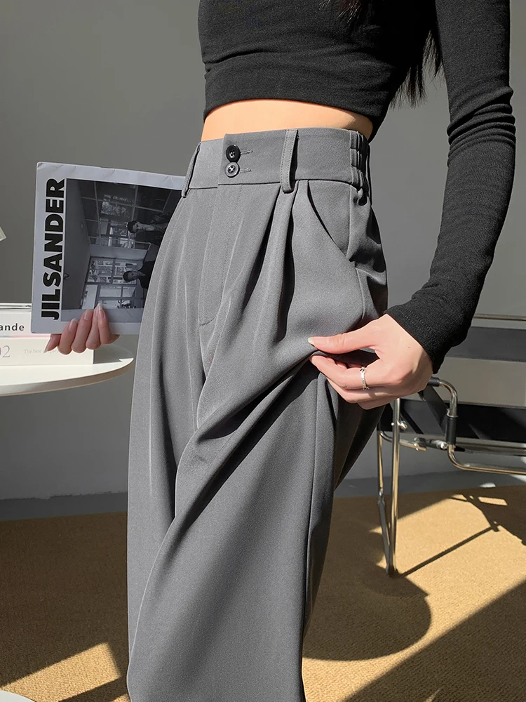 

Summer New Women's Wear Plus Size High Elastic Fabric Solid Color Slim Nine-cent Trousers Straight Trousers Buttons Loose T25