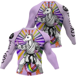 Cody Fluorescent  Unicorn Cool Jiu Jitsu BJJ Rash Guard Sublimation Long Sleeve Fitness Gym Sportswear High Elastic Tops