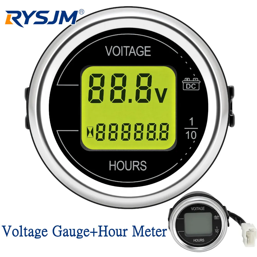

24V 12V DC Voltmeter Waterproof 52mm Car Voltage Gauge + Hour Meter LED Digital Display Universal For Car Truck Diesel Engine