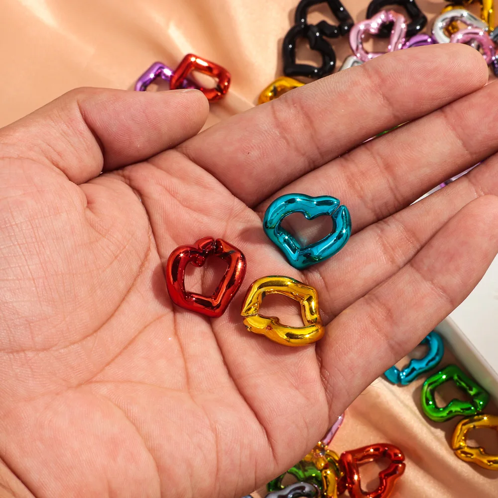 30pcs Metallic Color Acrylic 21x19MM Love Heart Link Chain Beads for Bracelet Necklace Earrings Making DIY Jewelry Accessories