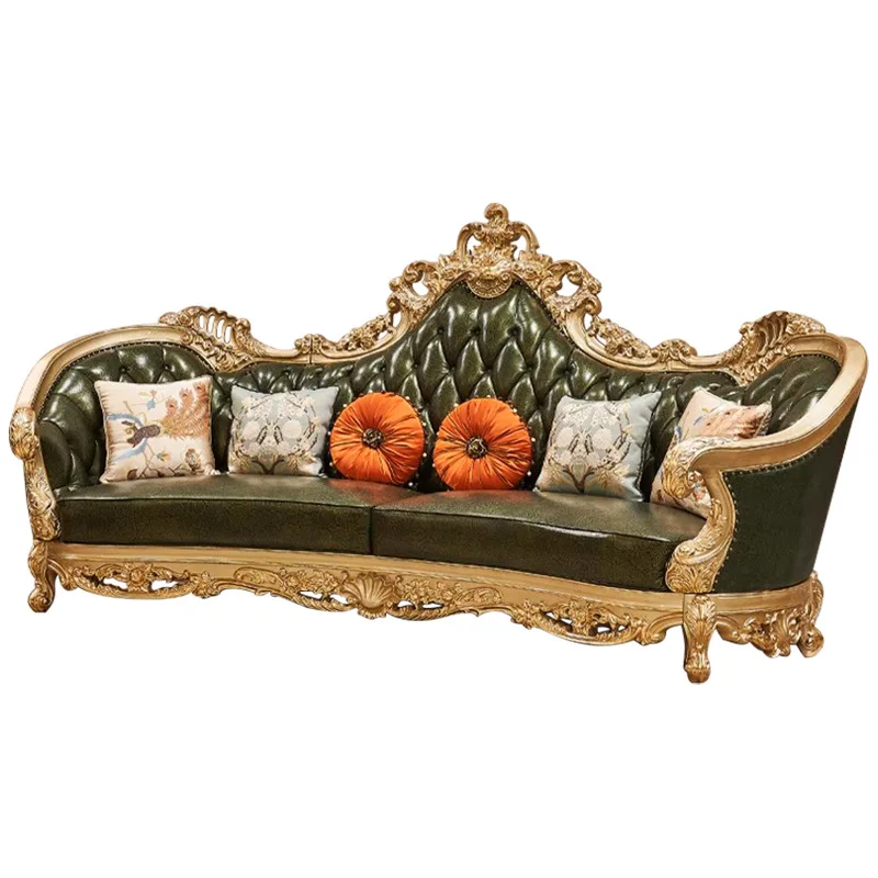 #European Style Luxury Leather Sofa Set Double-sided Carved Genuine Leather Top Layer Cowhide High-density Sponge Filling Living